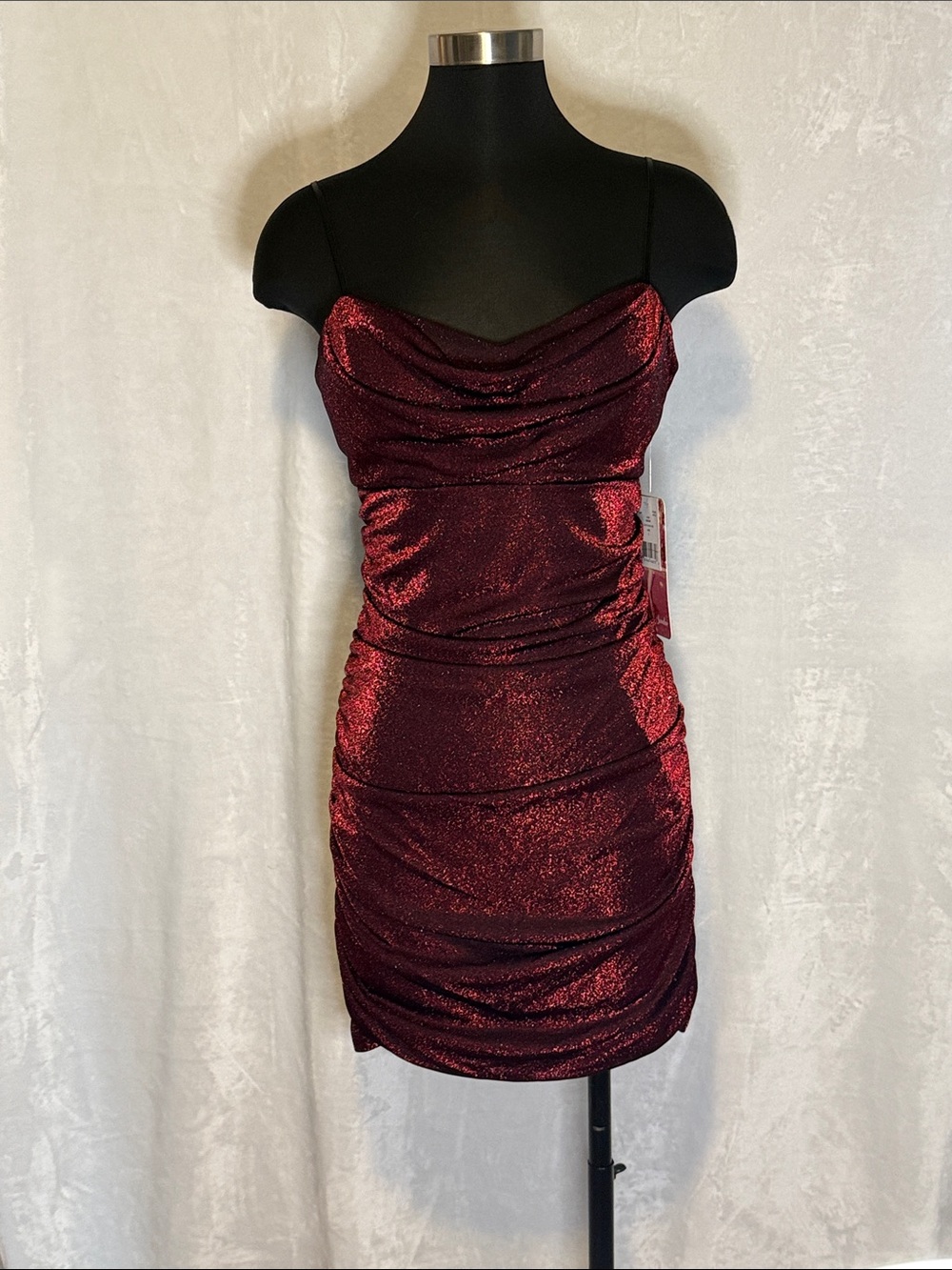 Emerald Sundae Red Shimmer Cowl Mini Dress